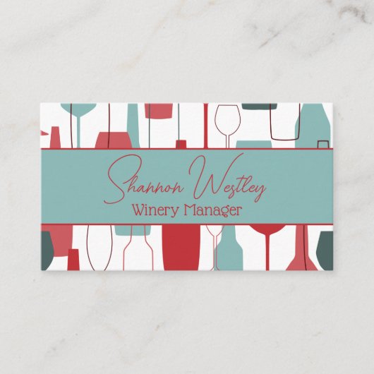 Kunstzinnige wijnflessen en glas visitekaartje (Voorkant)