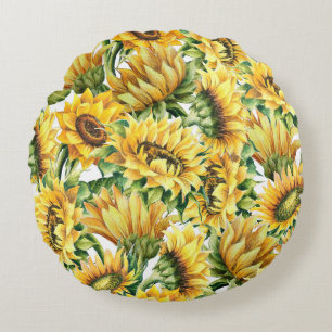 Kunstzinnige Zonnebloementuin - Vintage Bloemen Rond Kussen