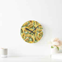 Kunstzinnige Zonnebloementuin - Vintage Bloemen Ronde Klok