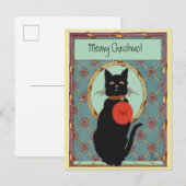 kunstzwart kat "Meowy Kerstmis" Feestdagenkaart (Voorkant / Achterkant)