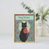 kunstzwart kat "Meowy Kerstmis" Feestdagenkaart (Staand voorkant)