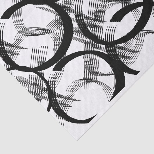 Kunstzwart wit grote donkere cirkel lijnstructuur tissuepapier (Detail)