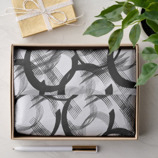 Kunstzwart wit grote donkere cirkel lijnstructuur tissuepapier (Geschenk)