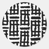 Kunstzwart Witte Net lijn Textiel Achtergrond Ronde Sticker (Voorkant)