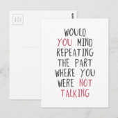 Kunt u het deel herhalen waar u bent geweest? briefkaart (Voorkant / Achterkant)