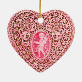 KUPID LACE HEART FOTO TEMPLATE, roze rood Keramisch Ornament (Achterkant)