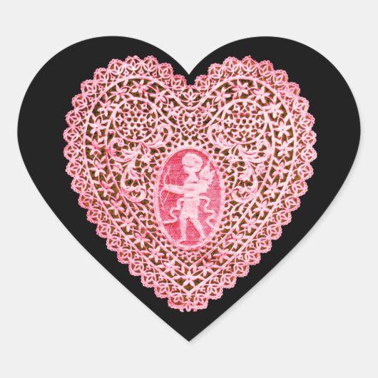 KUPID LACE HEART, roze rood zwart Hart Sticker (Voorkant)