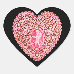 KUPID LACE HEART, roze rood zwart Hart Sticker