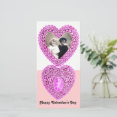 KUPID LACE HEART, Roze Wit Feestdagenkaart (Staand voorkant)