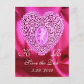 KUPID LACE HEART SILK FUCHSIA CLOTH, Pink Red Aankondigingskaart (Voorkant)