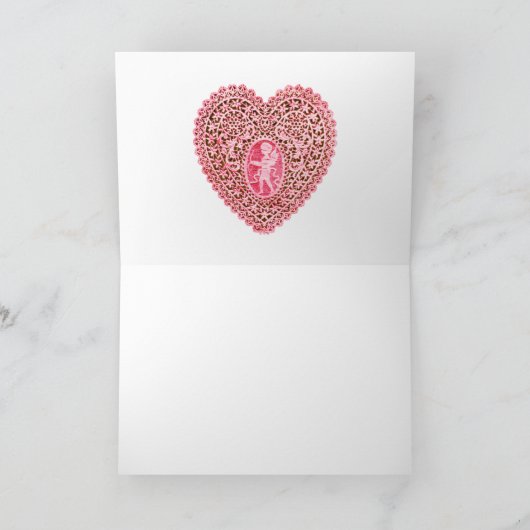 KUPID LACE HEART SILK FUCHSIA CLOTH, Pink Red Feestdagen Kaart (Binnen)
