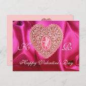 KUPID LACE HEART SILK FUCHSIA CLOTH, Pink Red Feestdagenkaart (Voorkant / Achterkant)
