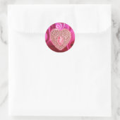 KUPID LACE HEART SILK FUCHSIA CLOTH, Pink Red Ronde Sticker (Tas)