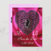 KUPID LACE HEART SILK FUCHSIA CLOTH, Pink Violet Aankondigingskaart (Voorkant / Achterkant)