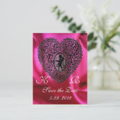 KUPID LACE HEART SILK FUCHSIA CLOTH, Pink Violet Aankondigingskaart (Staand voorkant)