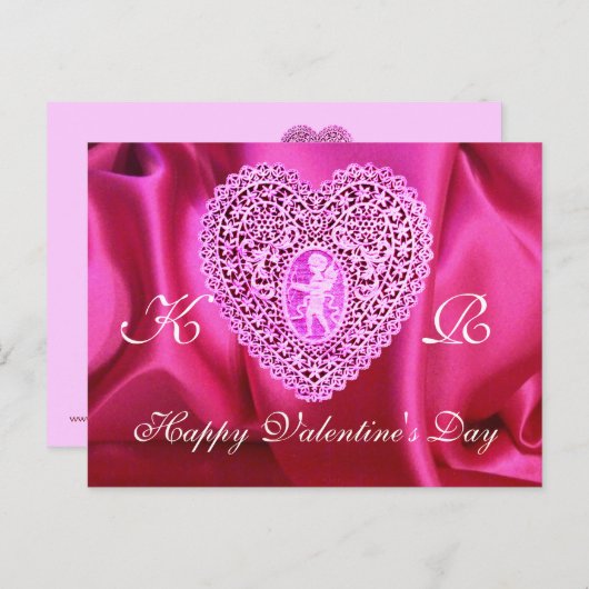 KUPID LACE HEART SILK FUCHSIA CLOTH, Pink Violet Feestdagenkaart (Voorkant / Achterkant)