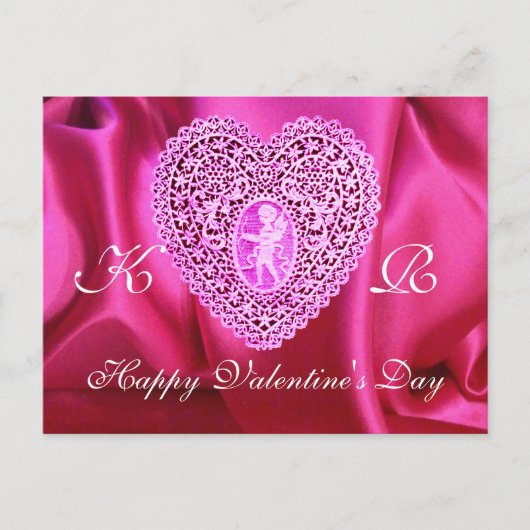 KUPID LACE HEART SILK FUCHSIA CLOTH, Pink Violet Feestdagenkaart (Voorkant)