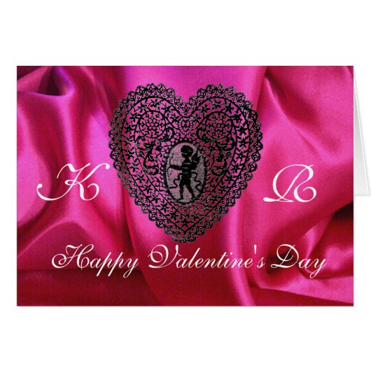 KUPID LACE HEART SILK FUCHSIA CLOTH, roze Black (Voorkant Horizontaal)
