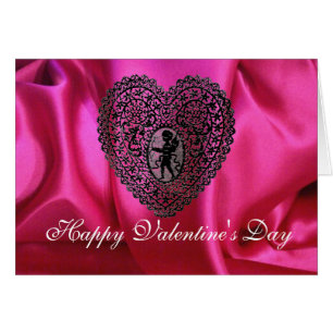 KUPID LACE HEART SILK FUCHSIA CLOTH, roze Black