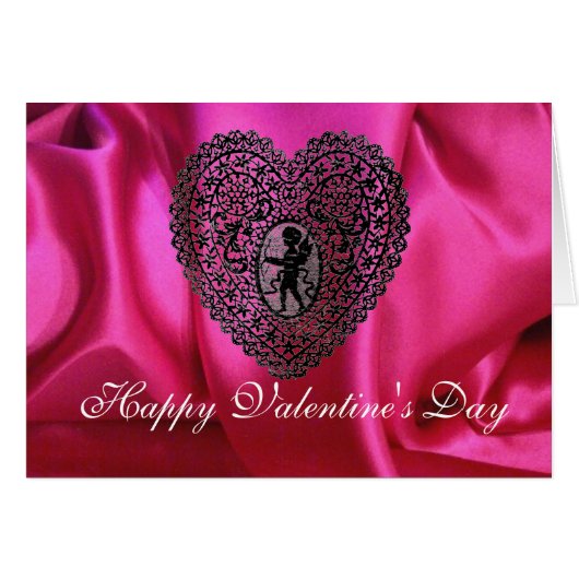 KUPID LACE HEART SILK FUCHSIA CLOTH, roze Black (Voorkant Horizontaal)