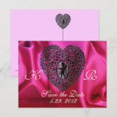 KUPID LACE HEART SILK FUCHSIA CLOTH, roze Black Aankondigingskaart (Voorkant / Achterkant)