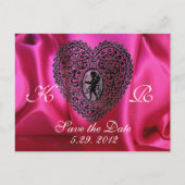 KUPID LACE HEART SILK FUCHSIA CLOTH, roze Black Aankondigingskaart (Voorkant)