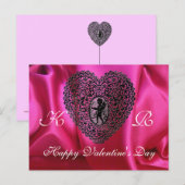 KUPID LACE HEART SILK FUCHSIA CLOTH, roze Black Feestdagenkaart (Voorkant / Achterkant)