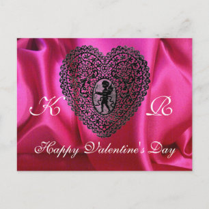 KUPID LACE HEART SILK FUCHSIA CLOTH, roze Black Feestdagenkaart
