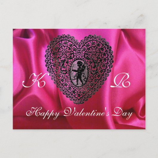 KUPID LACE HEART SILK FUCHSIA CLOTH, roze Black Feestdagenkaart (Voorkant)
