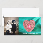 KUPID LACE HEART SILK GROENE BLAUWE KLEDING, roze Feestdagenkaart (Voorkant / Achterkant)