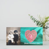 KUPID LACE HEART SILK GROENE BLAUWE KLEDING, roze Feestdagenkaart (Staand voorkant)