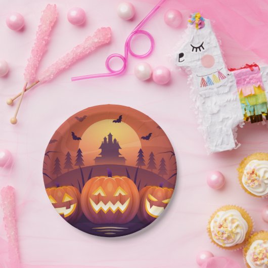 Kürbis Halloween Pappteller – Lustiges Halloween-P Papieren Bordje (Feest)