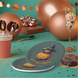 Kürbishexe im Katzenkostüm -  Papieren Bordje