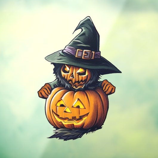 Kürbishexe im Katzenkostüm -  Raamsticker (Vel 3)