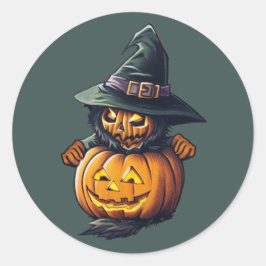 Kürbishexe im Katzenkostüm -  Ronde Sticker