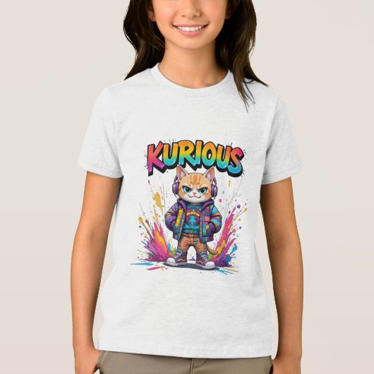 Kurious Manga Cat Tri-Blend Shirt (Voorkant)