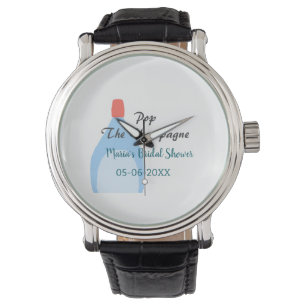 Kurk de champagne blauwe bruidsdouche voeg naam da horloge