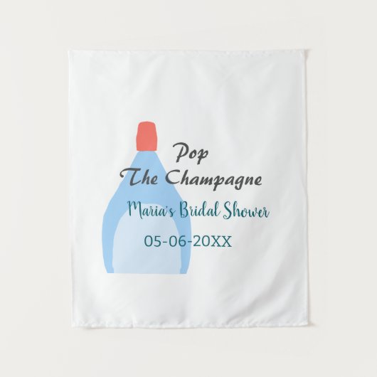 Kurk de Champagne blauwe bruidsdouche voeg naam da Wandkleed (Voorkant)