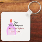 Kurk de Champagne roze bruidsdouche voeg naam datu Sleutelhanger (Achterkant)