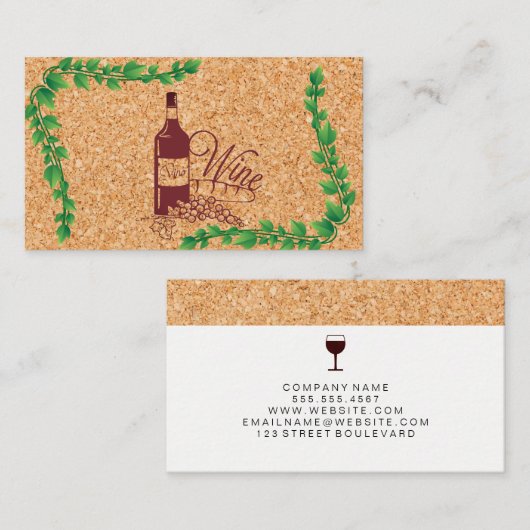 Kurk en wijn Bottelwijnstokken Visitekaartje (Voorkant / Achterkant)