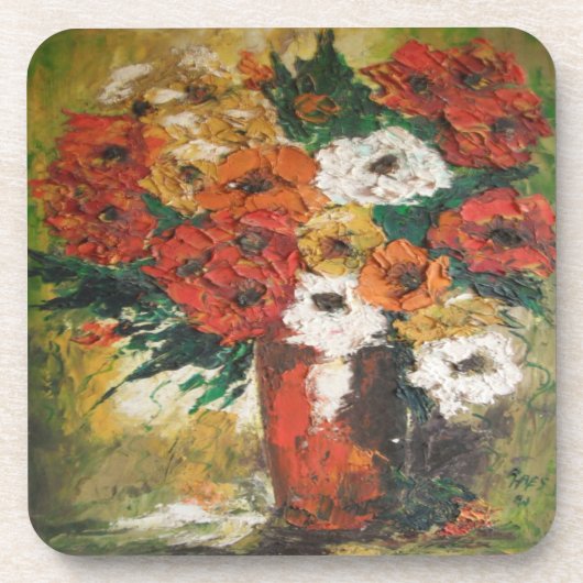 Kurk Onderzetter Ann Hayes Red Flowers gemengd (Voorkant)