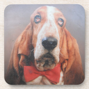 Kurk Onderzetters Basset Hond in Red Bow Stropdas