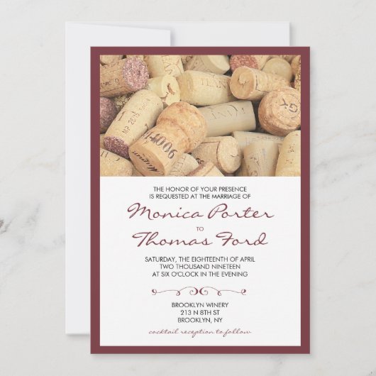 Kurk wijn thema bruiloft uitnodiging (Voorkant)