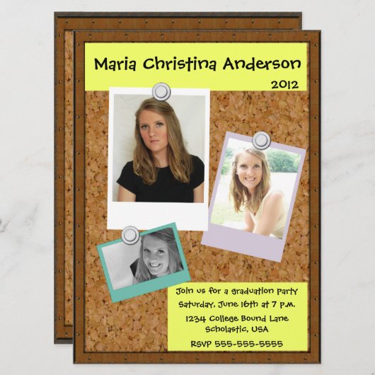 Kurkbord Afstuderen Uitnodiging (Voorkant / Achterkant)