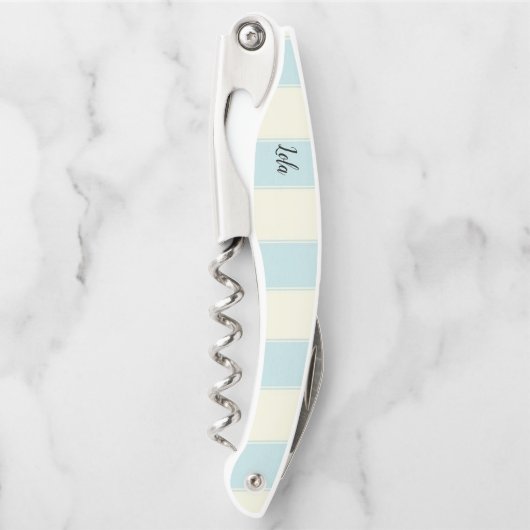 Kurkentrekker Fles Open Biege Blue Stripe (Voorkant)