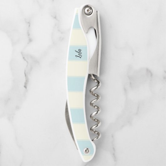 Kurkentrekker Fles Open Biege Blue Stripe (Achterkant)