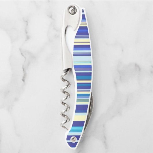 Kurkentrekker Fles Open Blue Stripe (Voorkant)