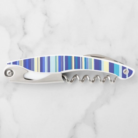 Kurkentrekker Fles Open Blue Stripe (Voorkant)