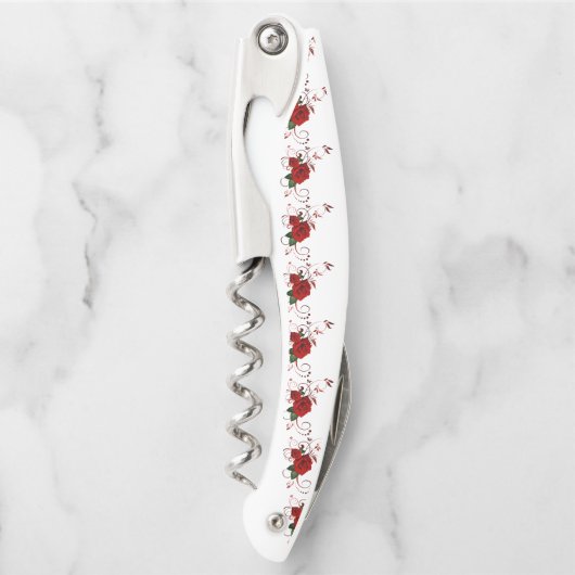 Kurkentrekker Fles Open Floral Red Rose (Voorkant)