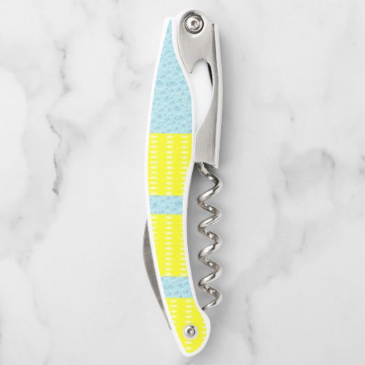 Kurkentrekker Fles Opener Geel en Blauw (Achterkant)